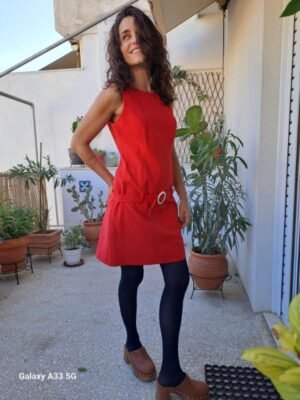 Alternative view of 60's vintage red mini dress with round belt detail