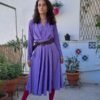 vintage lilac dress with drape bust, flowy skirt and accentuated waist