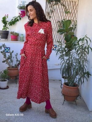 vintage fuschia printed maxi dress