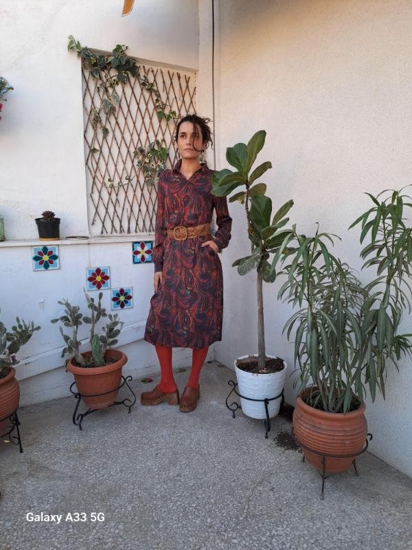 vintage paisley print midi dress in earthy tones - Image 5