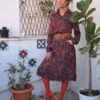 vintage paisley print midi dress in earthy tones