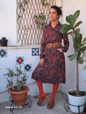 vintage paisley print midi dress in earthy tones