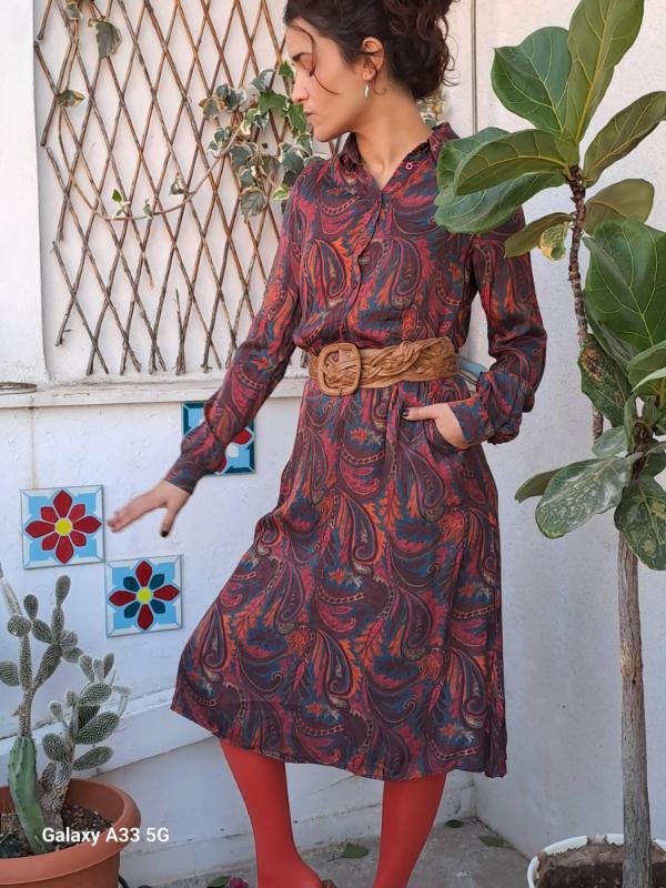 vintage paisley print midi dress in earthy tones - Image 3