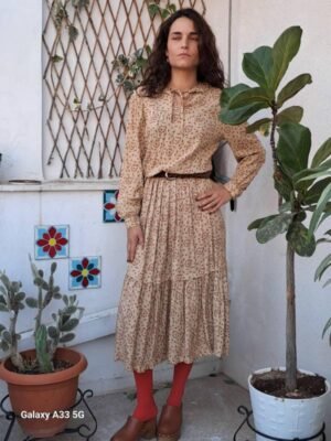 vintage beige floral tiered dress