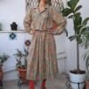 vintage sage and coral floral midi dress