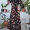 vintage black midi floral ruffle dress