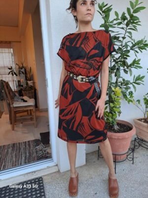 vintage rusty orange & black abstract dress