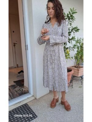 vintage floral midi shirt dress