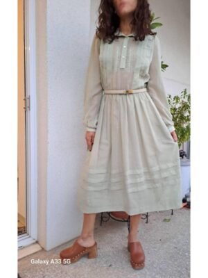 vintage mint midi dress with subtle pleated details