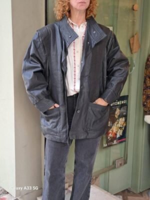 vintage black patchwork leather jacket