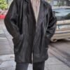 vintage leather black long jacket