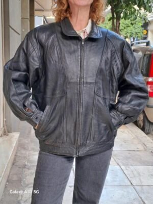 vintage black leather bomber jacket