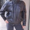 vintage high neck black leather bomber jacket