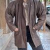 vintage taupe leather long jacket