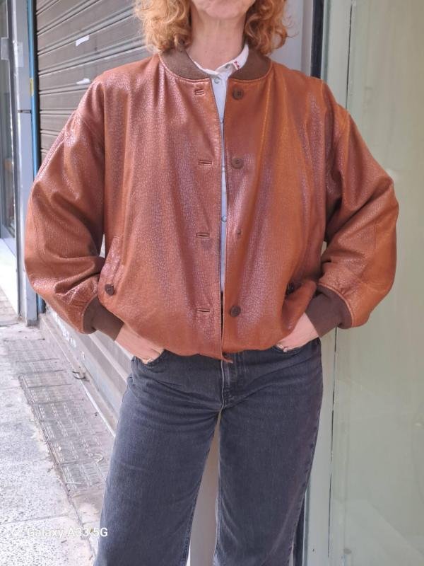 vintage textured caramel brown leather jacket - Image 2