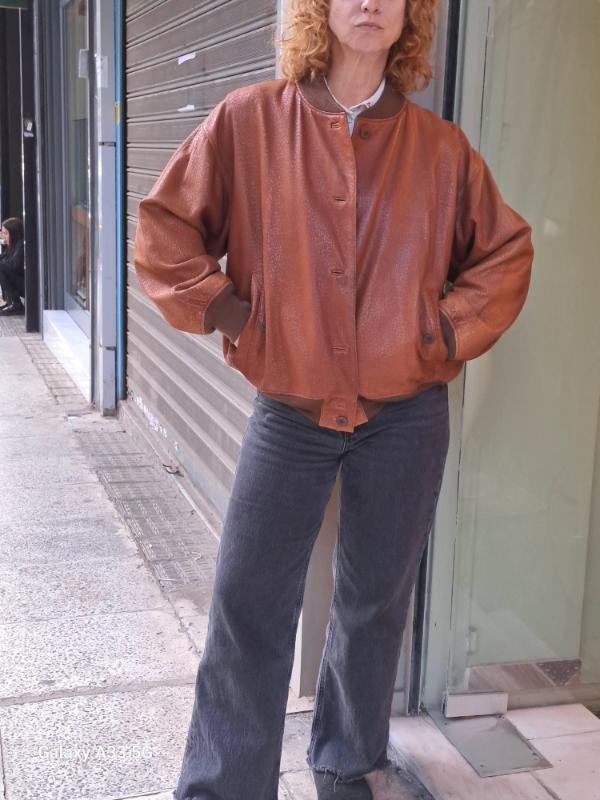 vintage textured caramel brown leather jacket