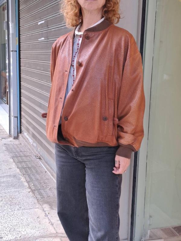 vintage textured caramel brown leather jacket - Image 3