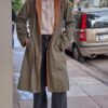 vintage khaki long trench coat with fur lining