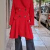 vintage red fitted coat with corset back and flared hemline