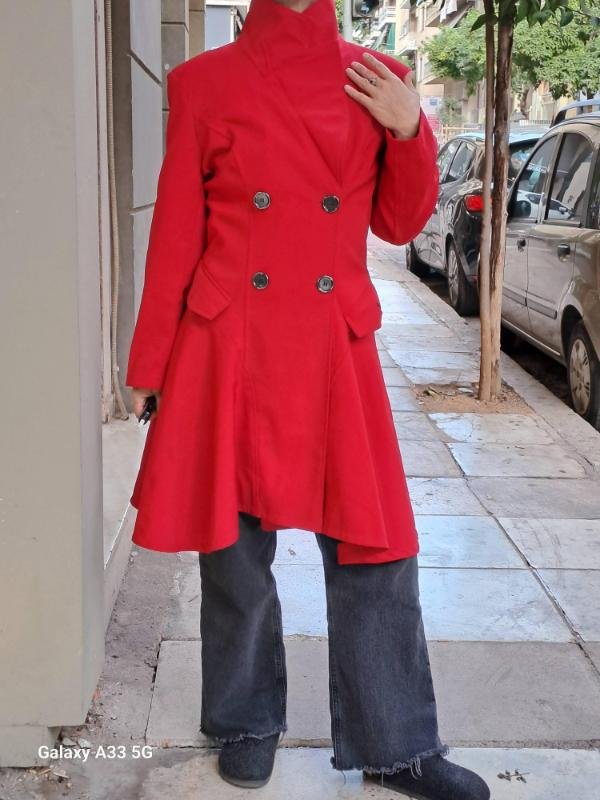 vintage red fitted coat with corset back and flared hemline - Image 7