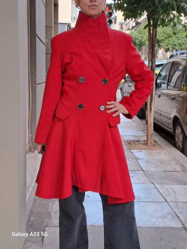 vintage red fitted coat with corset back and flared hemline - Image 6