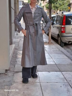 vintage grey belted trench coat