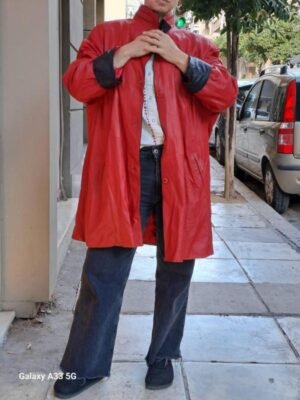 vintage red & black oversized leather coat