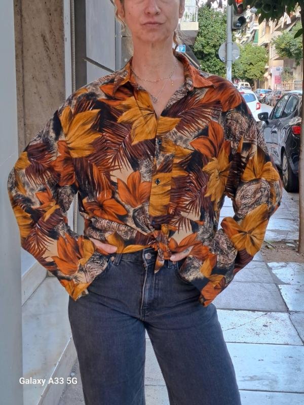 vintage cotton brown & orange tropical print shirt - Image 3