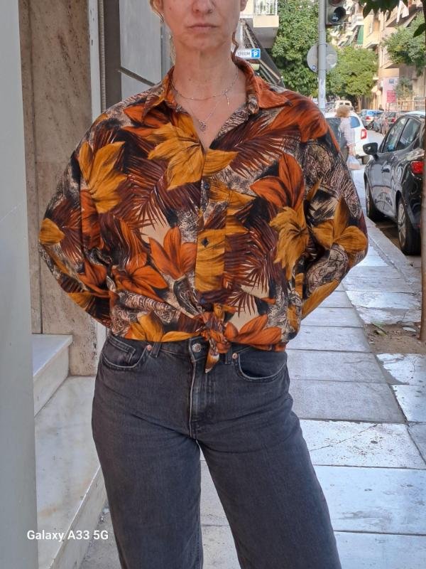 vintage cotton brown & orange tropical print shirt - Image 4