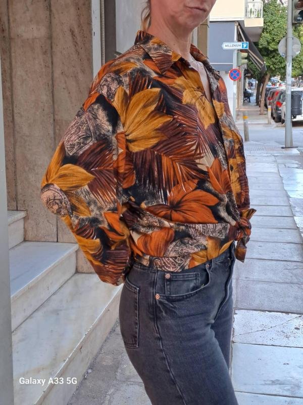 vintage cotton brown & orange tropical print shirt - Image 2