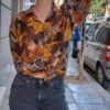 vintage brown & orange tropical print shirt