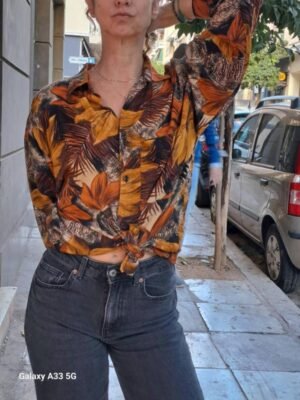 vintage brown & orange tropical print shirt