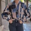 vintage cotton blend patchwork geometric printed shirt