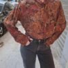 vintage rust floral tie-neck blouse