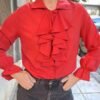 vintage red ruffle detailed viscose blend shirt
