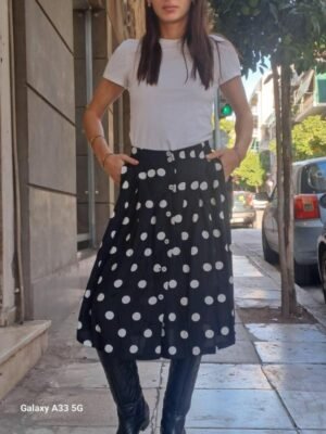vintage viscose black & white polka dot skirt