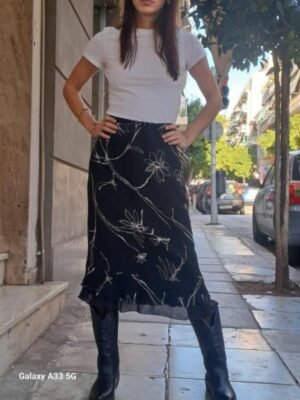 90's vintage black floral printed skirt