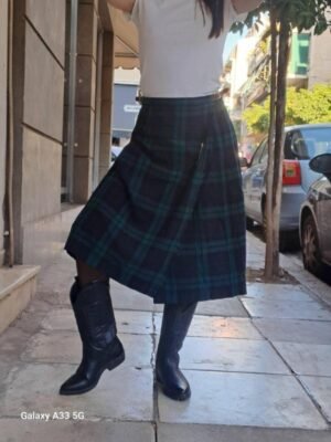 vintage blue & green wool plaid wrap skirt