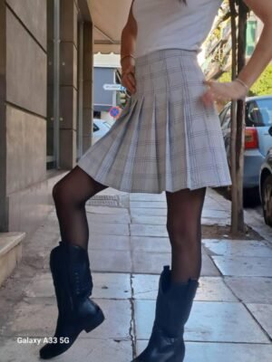 vintage light grey plaid pleated mini skirt