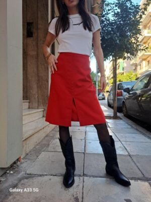 vintage mini red skirt with front slit