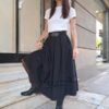 vintage black wool skirt with detailed hem and decoration belt