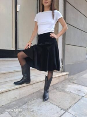 vintage black velvet flare skirt