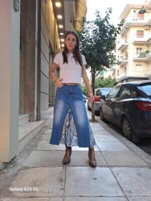 vintage reworked denim flare skirt