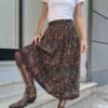 vintage dark green floral skirt