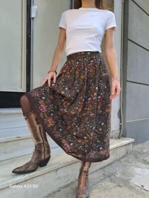 vintage dark green floral skirt