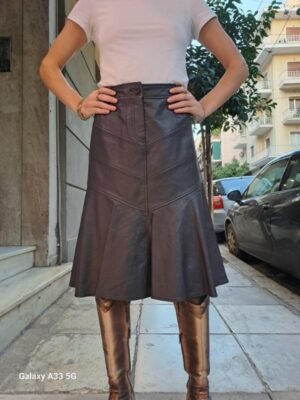 vintage brown leather flare skirt