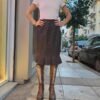 vintage brown leather snake texture skirt with frill hem