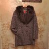 vintage black & white fishbone coat with removable faux fur collar