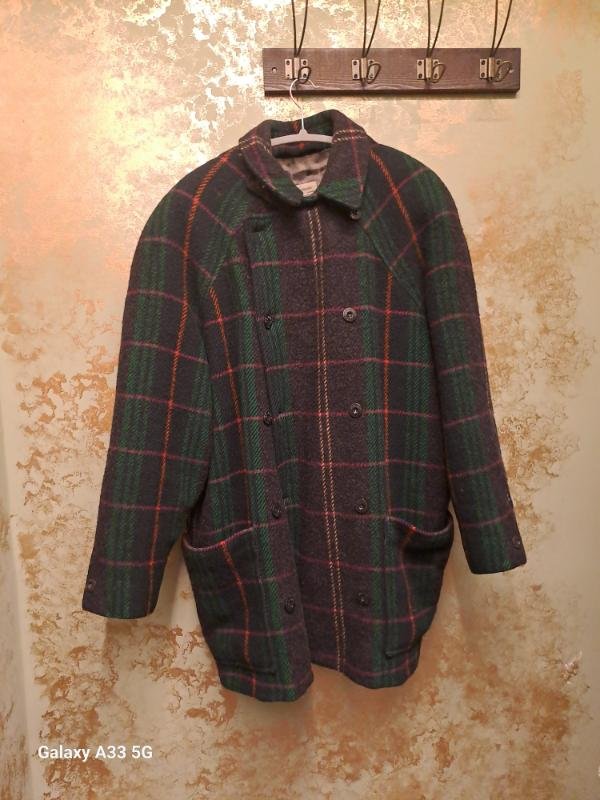 vintage Les Copains dark green & navy blue tartan wool coat