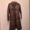 vintage bark brown long leather trench coat